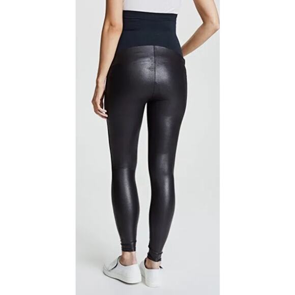Spanx Maternity Small S Black Faux leather High Waisted Leggings Over The Belly - Picture 15 of 15